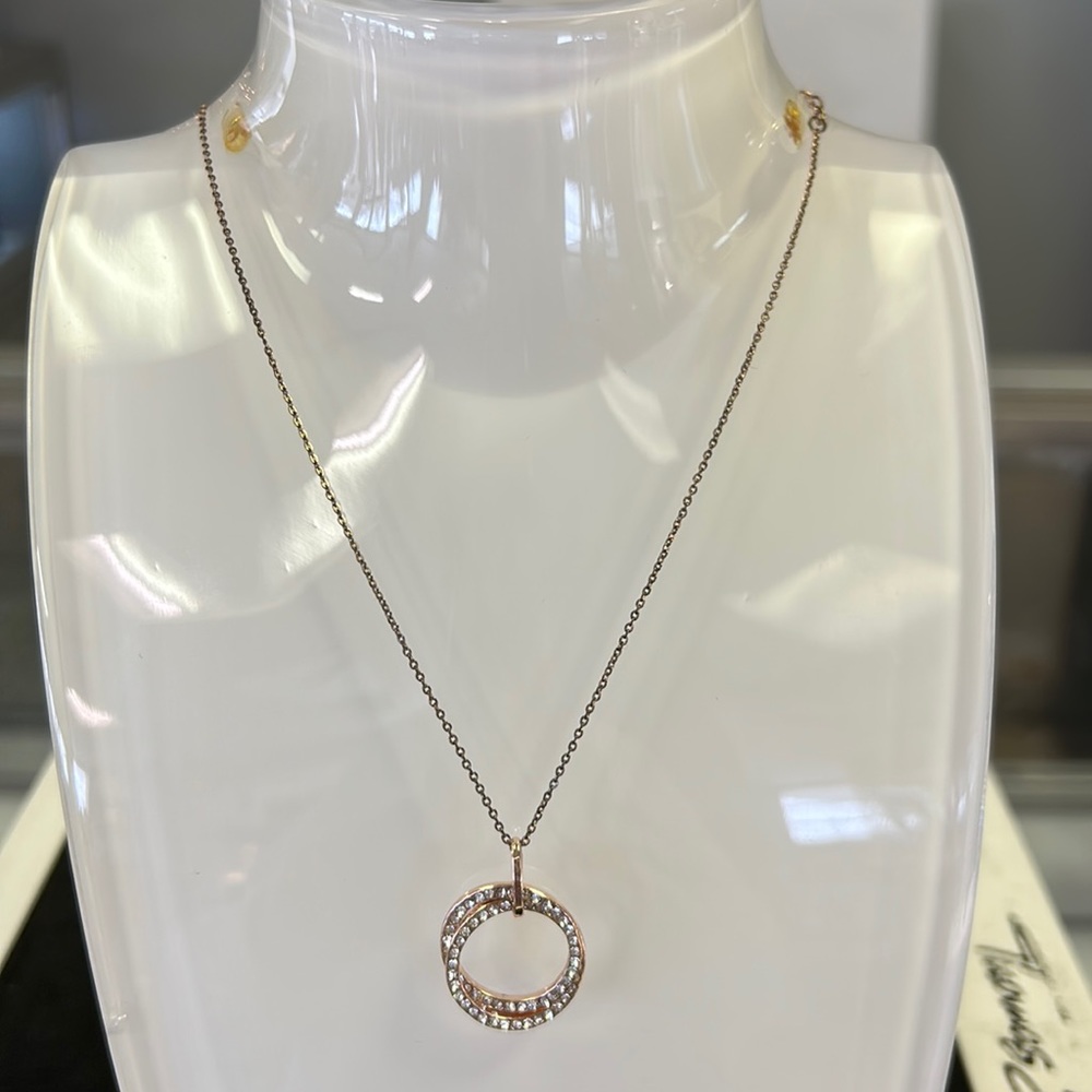 GOLD necklace with circular pendants with Crystals